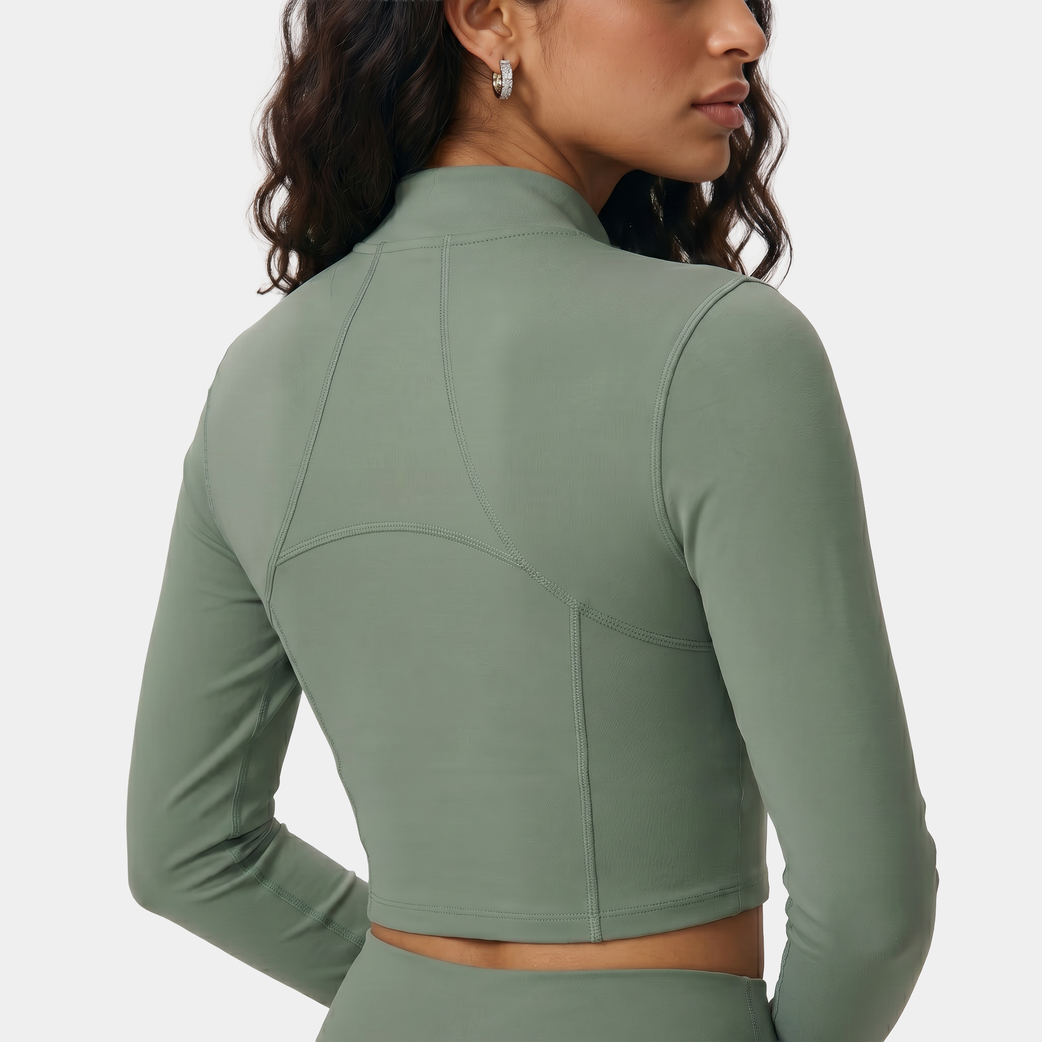 Women's cropped zip-up workout  jacket  green
