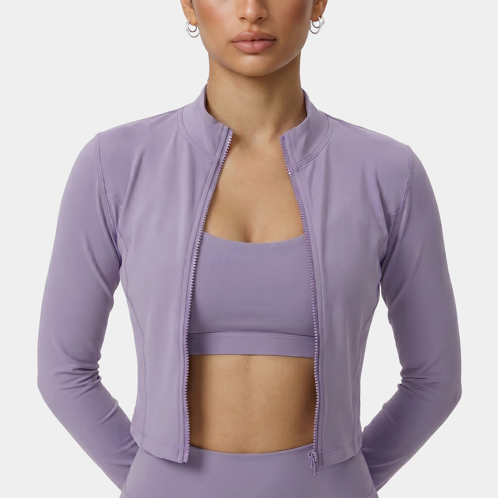 Women's cropped zip-up athletic jacket purple
