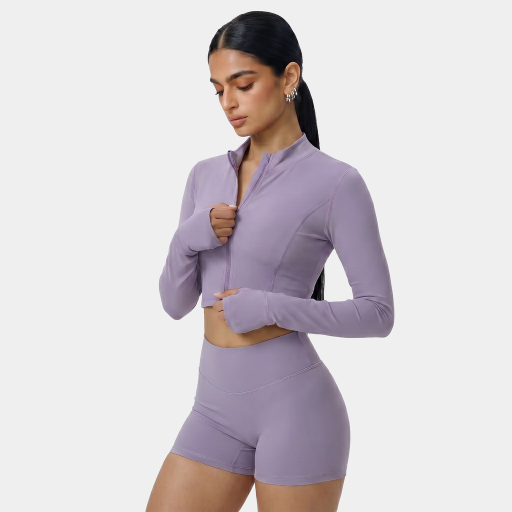 Cropped zip-up athletic jacket purple