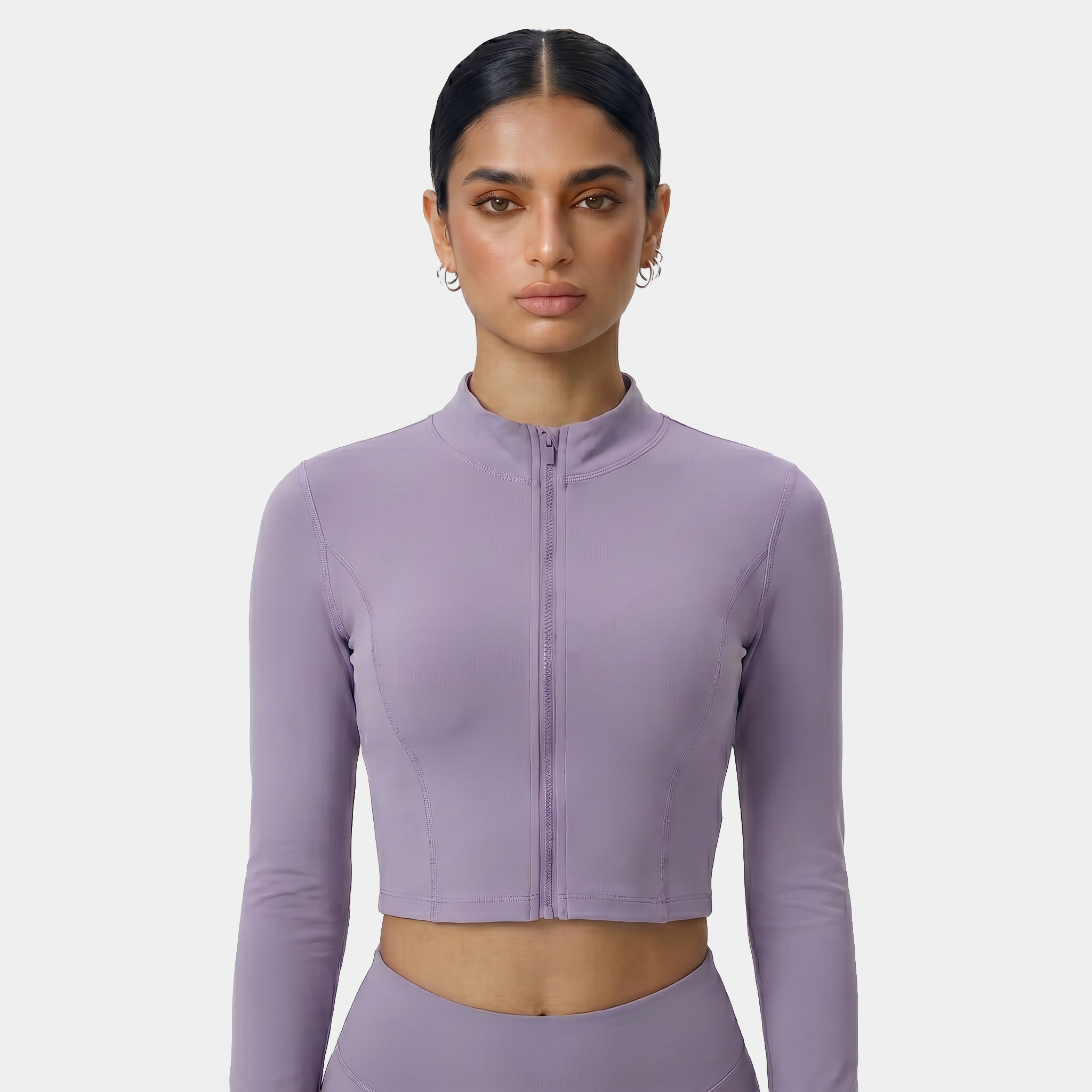 Women's purple fitness jacket with zipper
