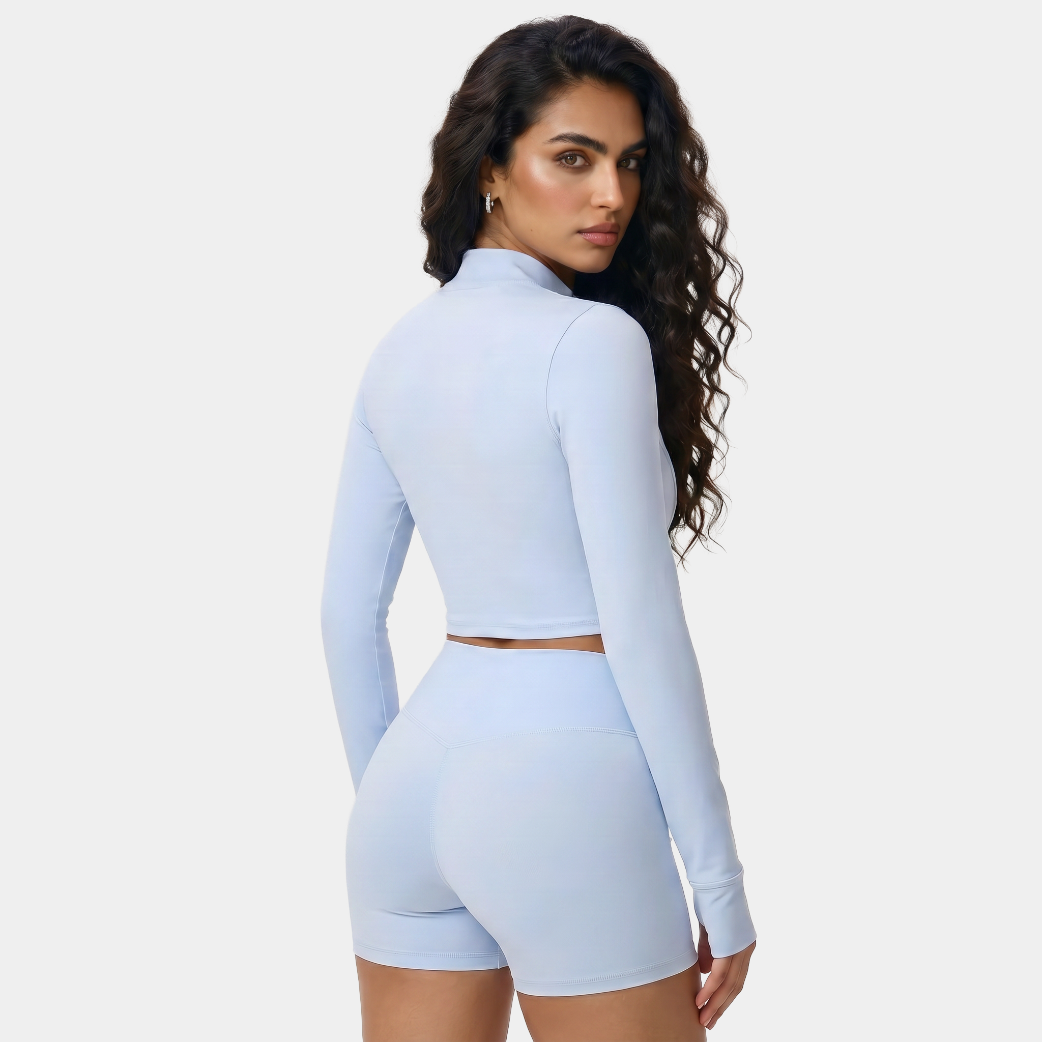 Women's Cropped zip-up athletic jacket light blue