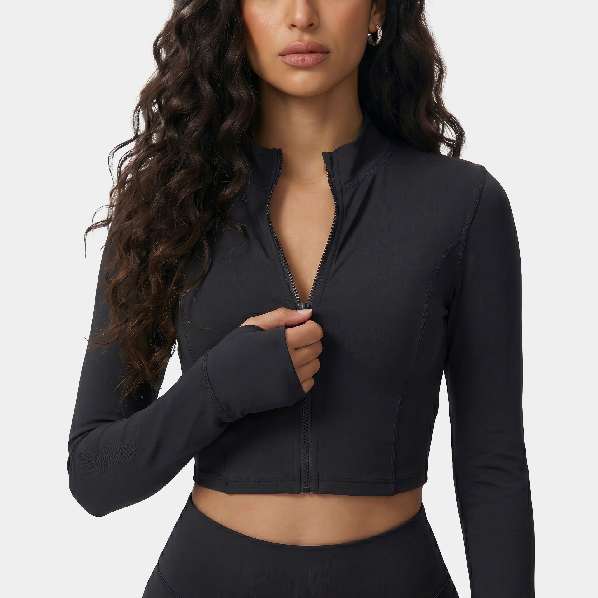 Women's cropped zip-up athletic jacket black