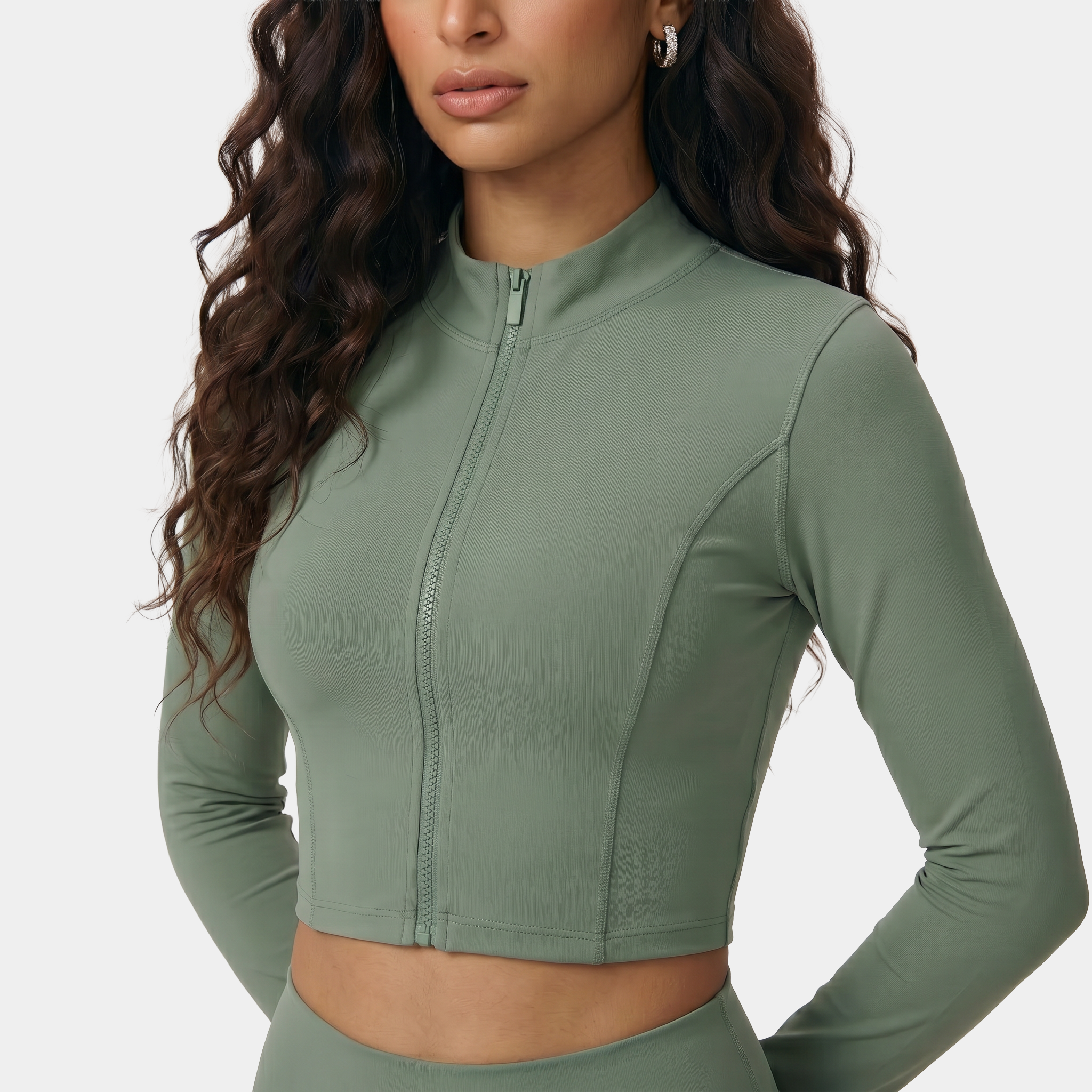 Cropped zip-up athletic jacket green