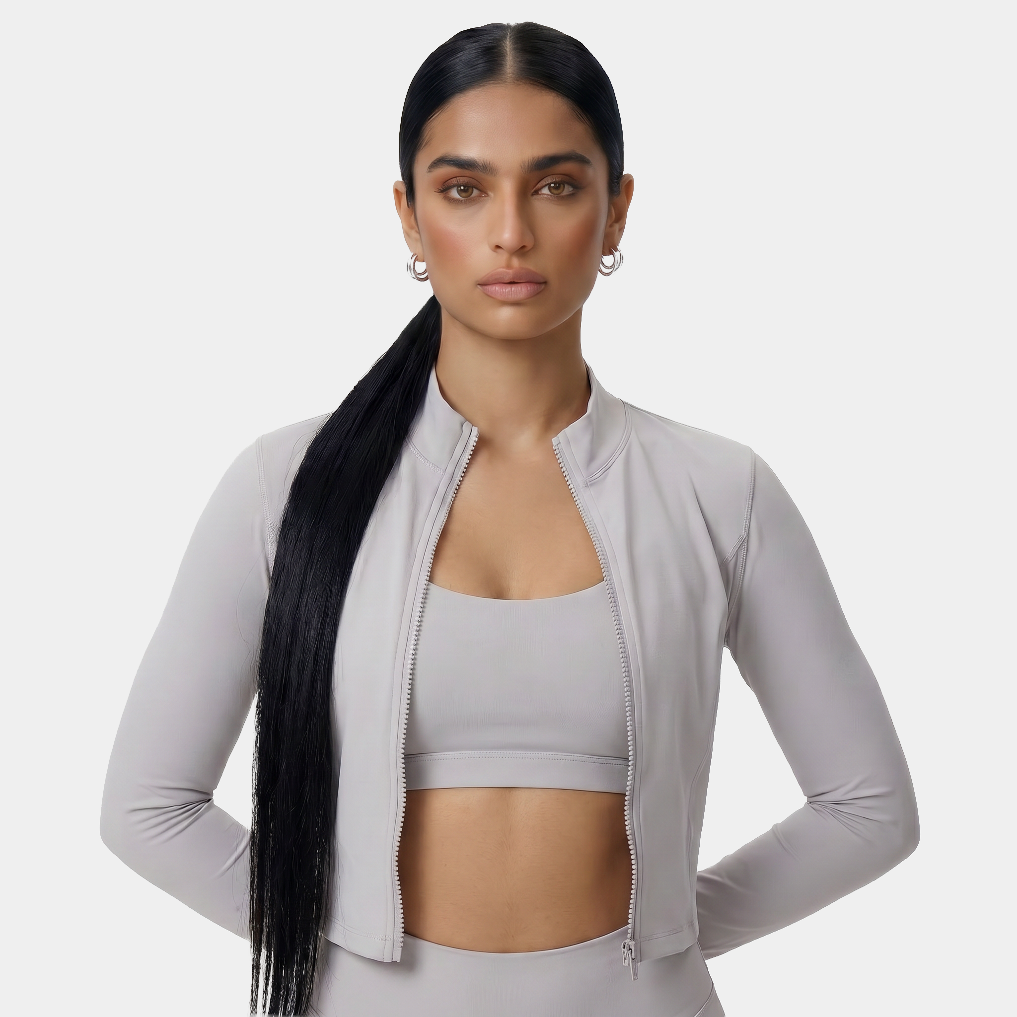Women's cropped workout jacket light gray