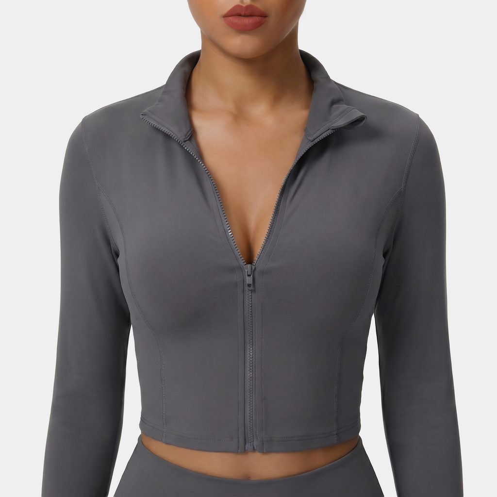 Women's cropped zip-up athletic jacket gray