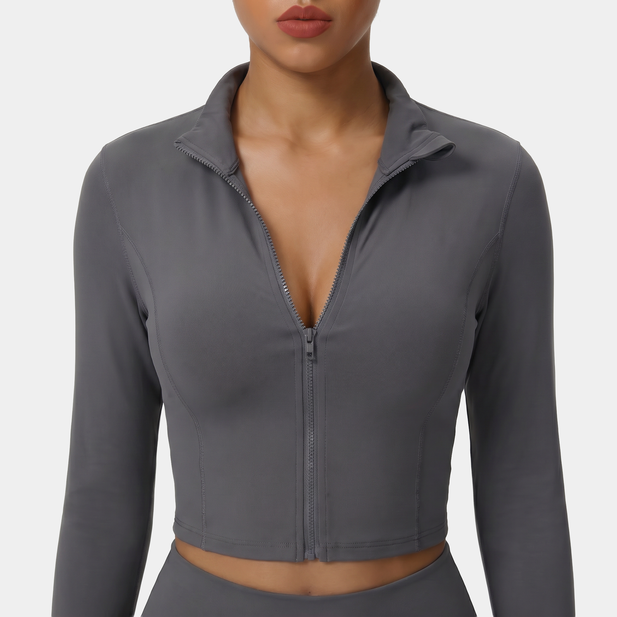Women's cropped zip-up athletic jacket gray