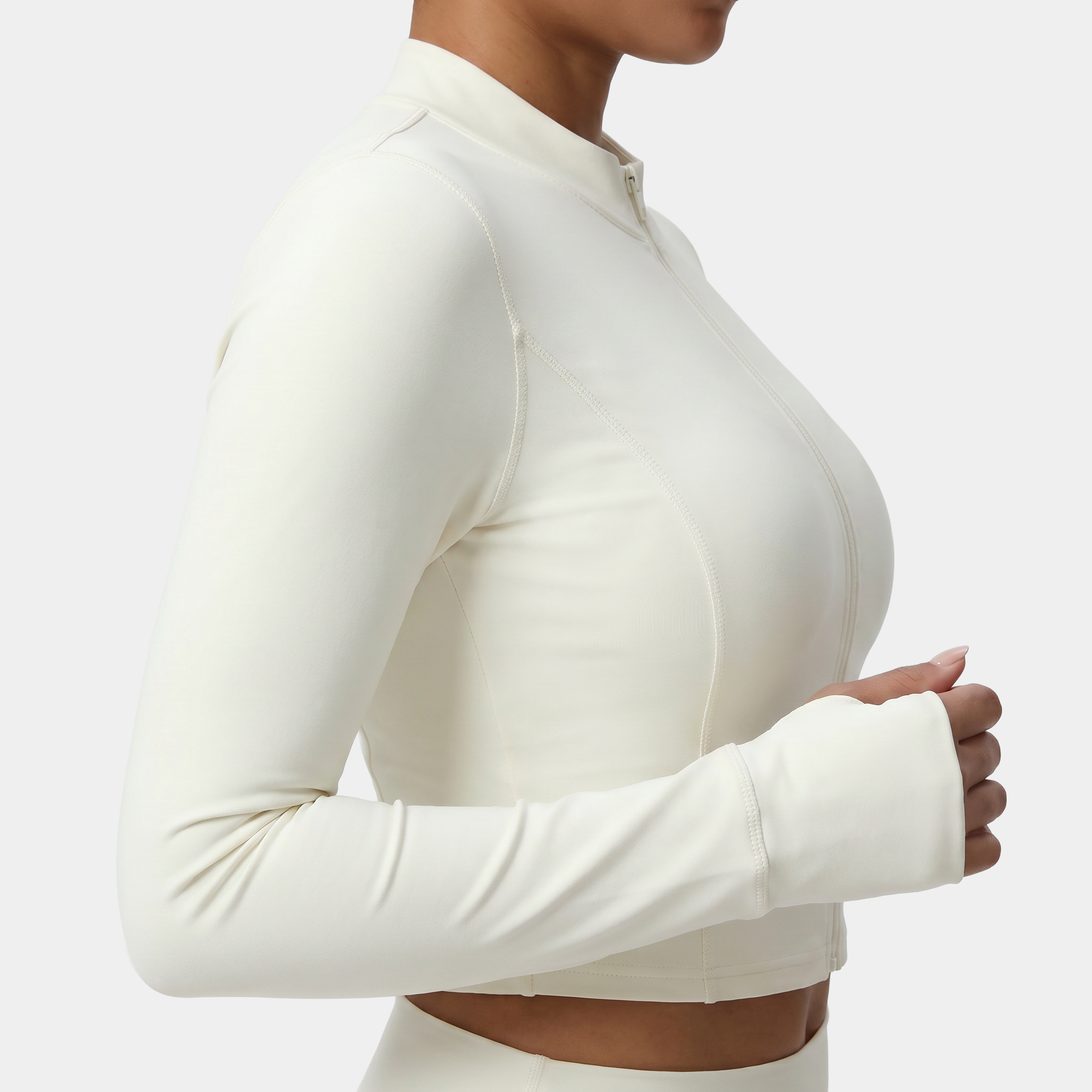 Women's zip-up fitness jacket white cream