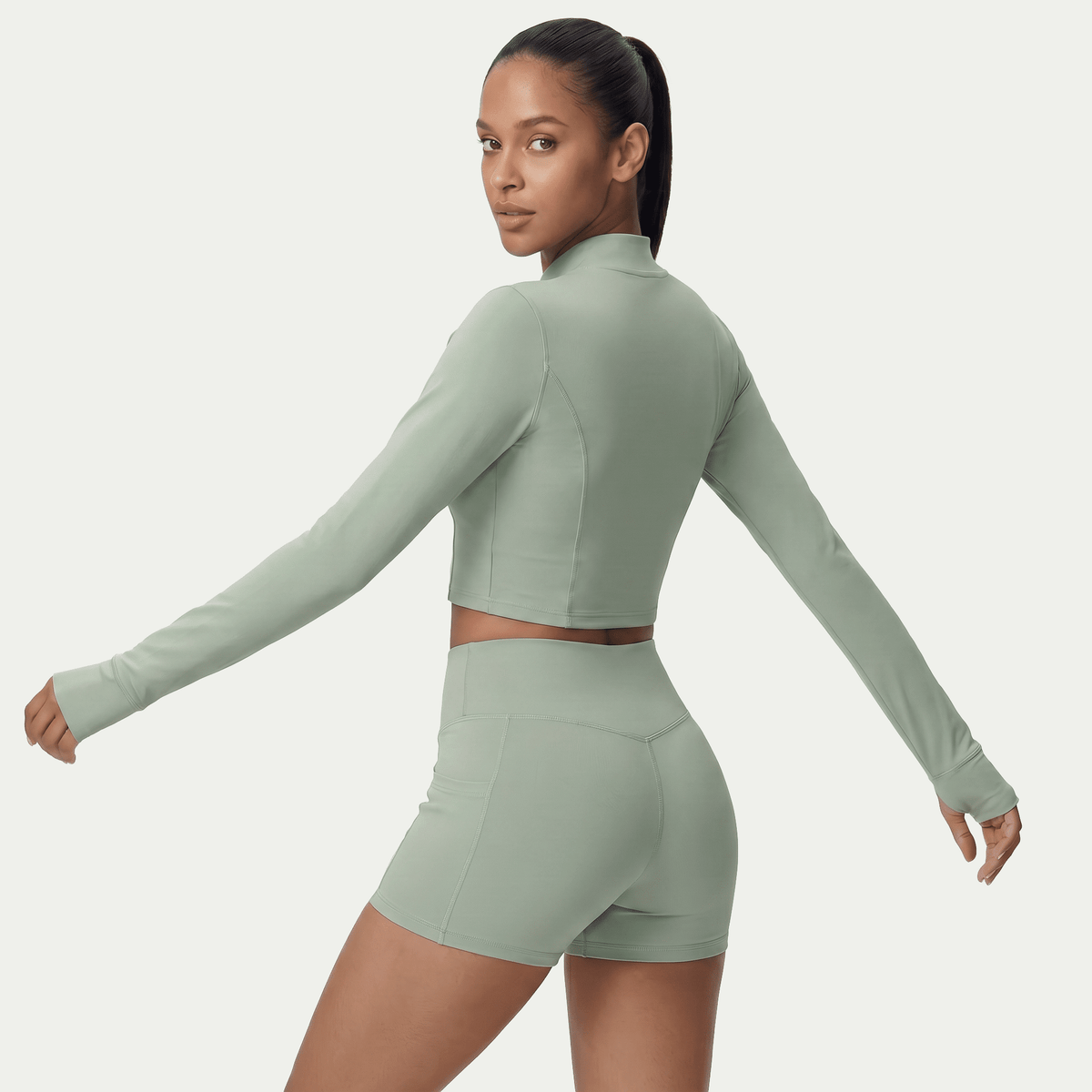 Nairre Women's Jacket & Shorts Set Sage Green - Nairre