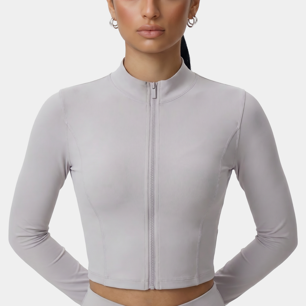 Women's cropped zip-up workout  jacket light gray