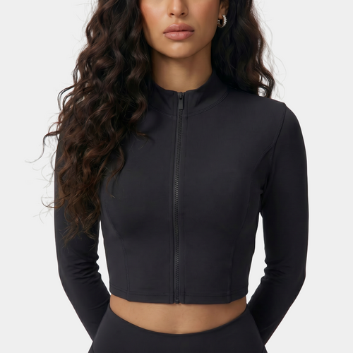 Cropped zip-up athletic jacket black