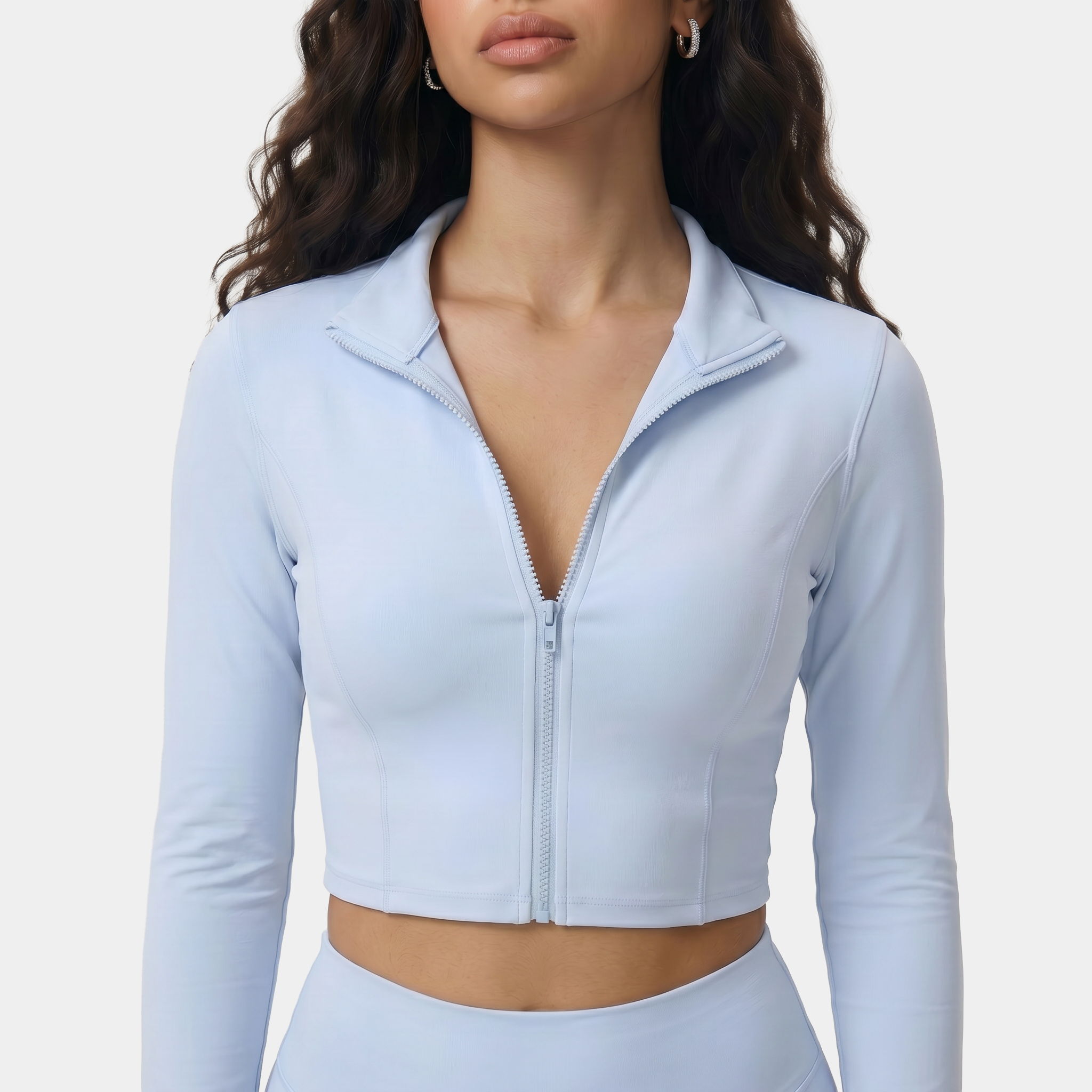 Light blue long-sleeve athletic top for women