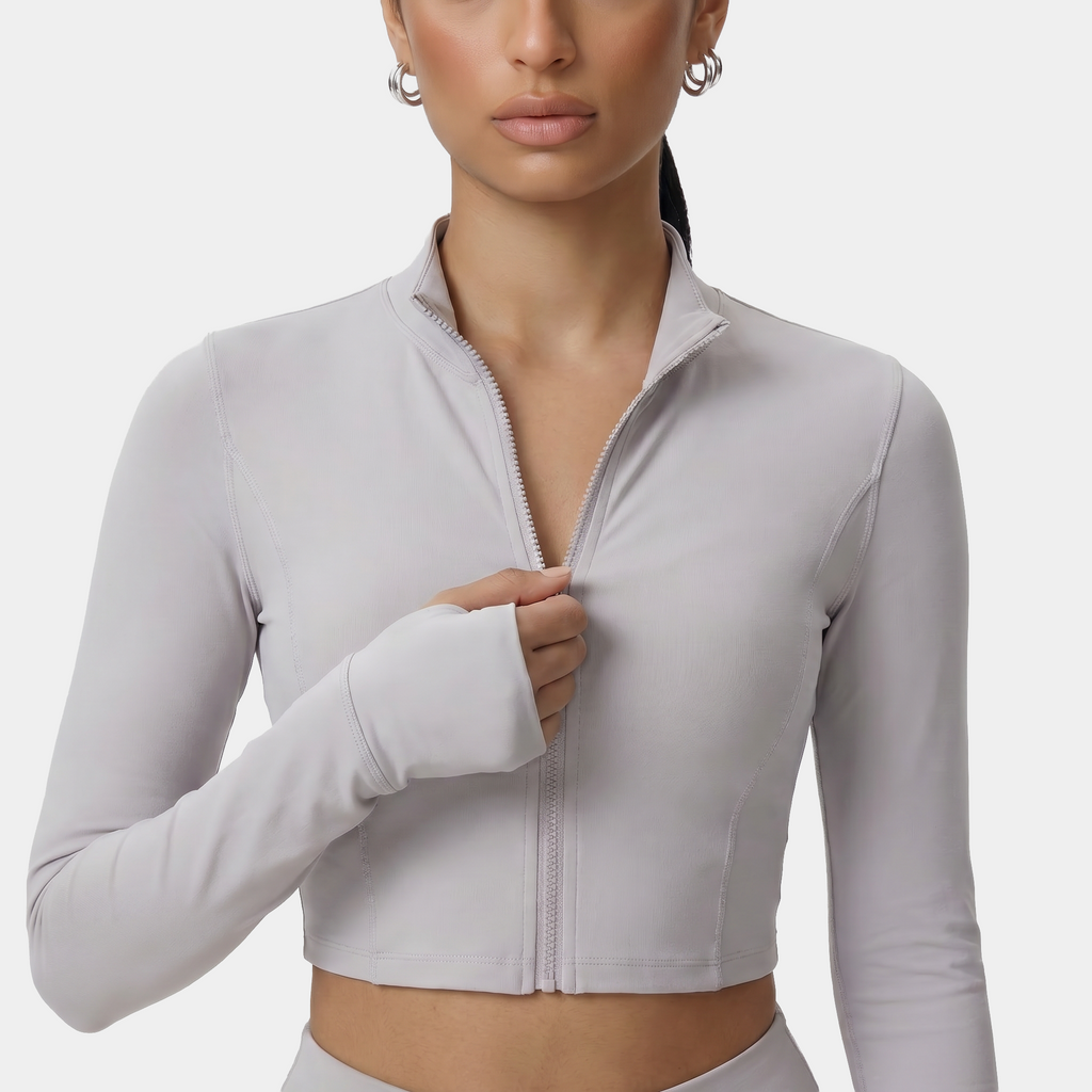 Women's cropped zip-up athletic jacket light gray