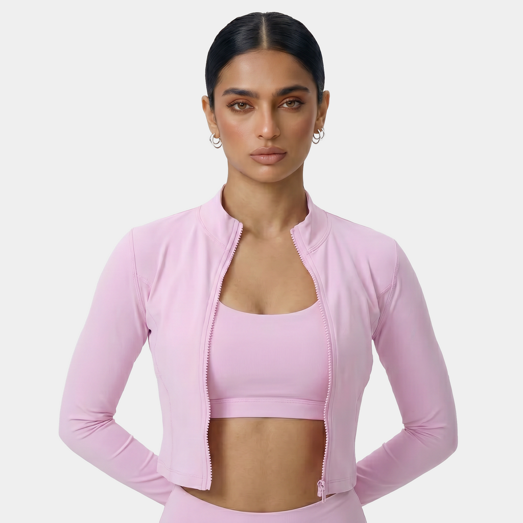 Women's cropped zip-up athletic jacket pink