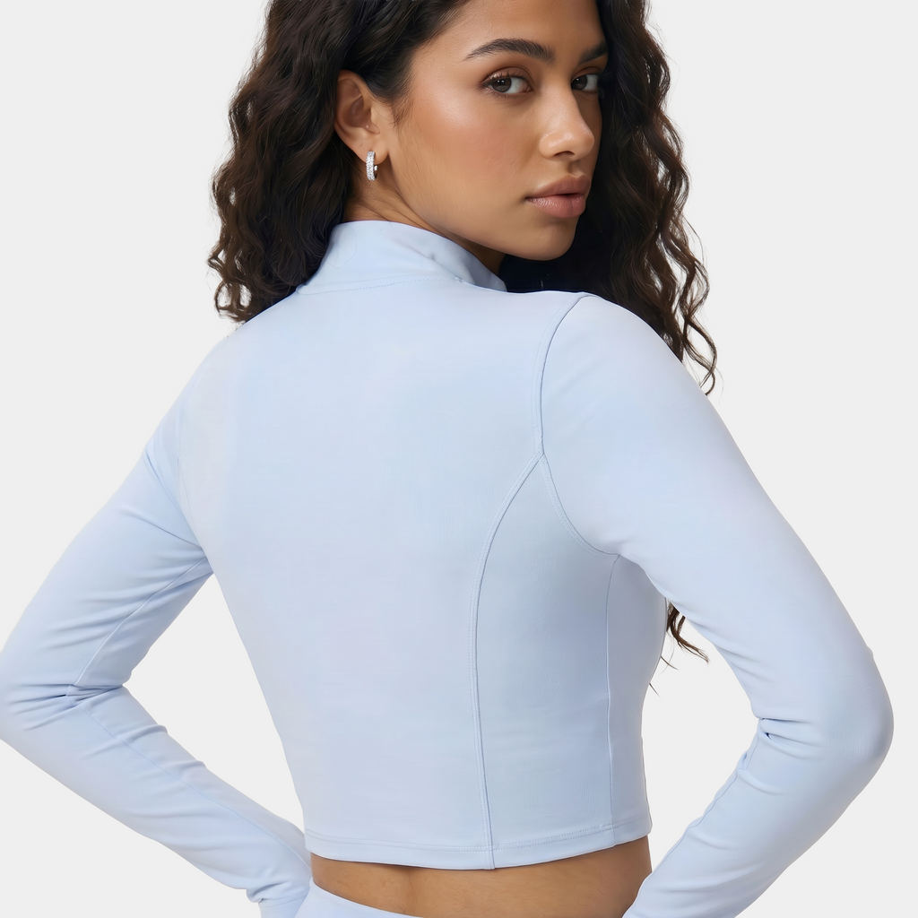 Women's cropped athletic jacket long sleeve light blue