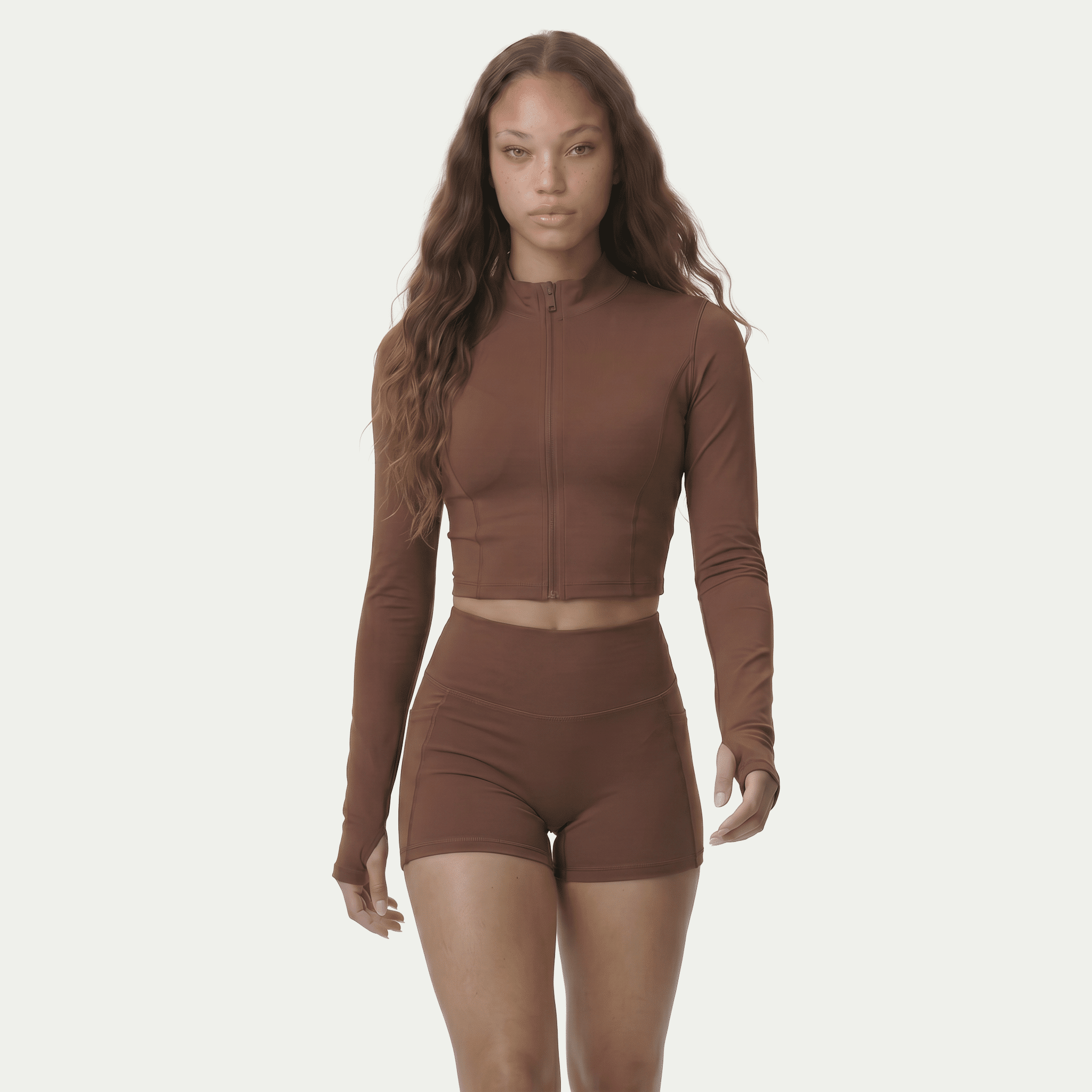 Nairre Women's Jacket & Shorts Set Brown - Nairre