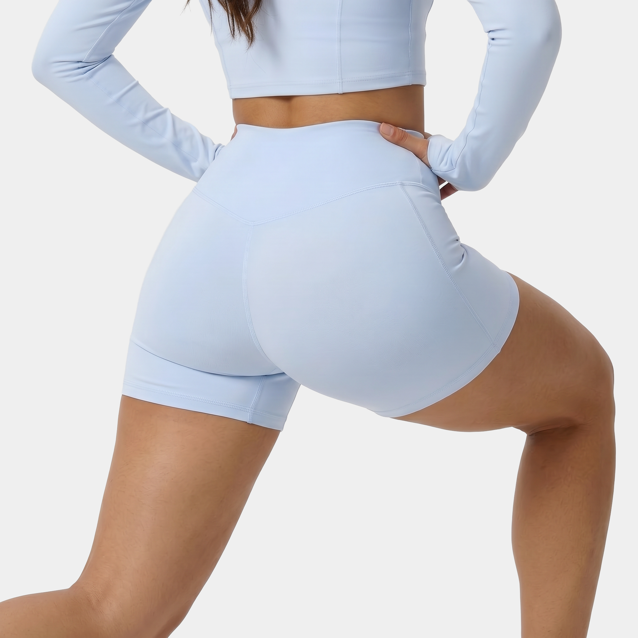 Women's high-waisted fitness shorts light blue