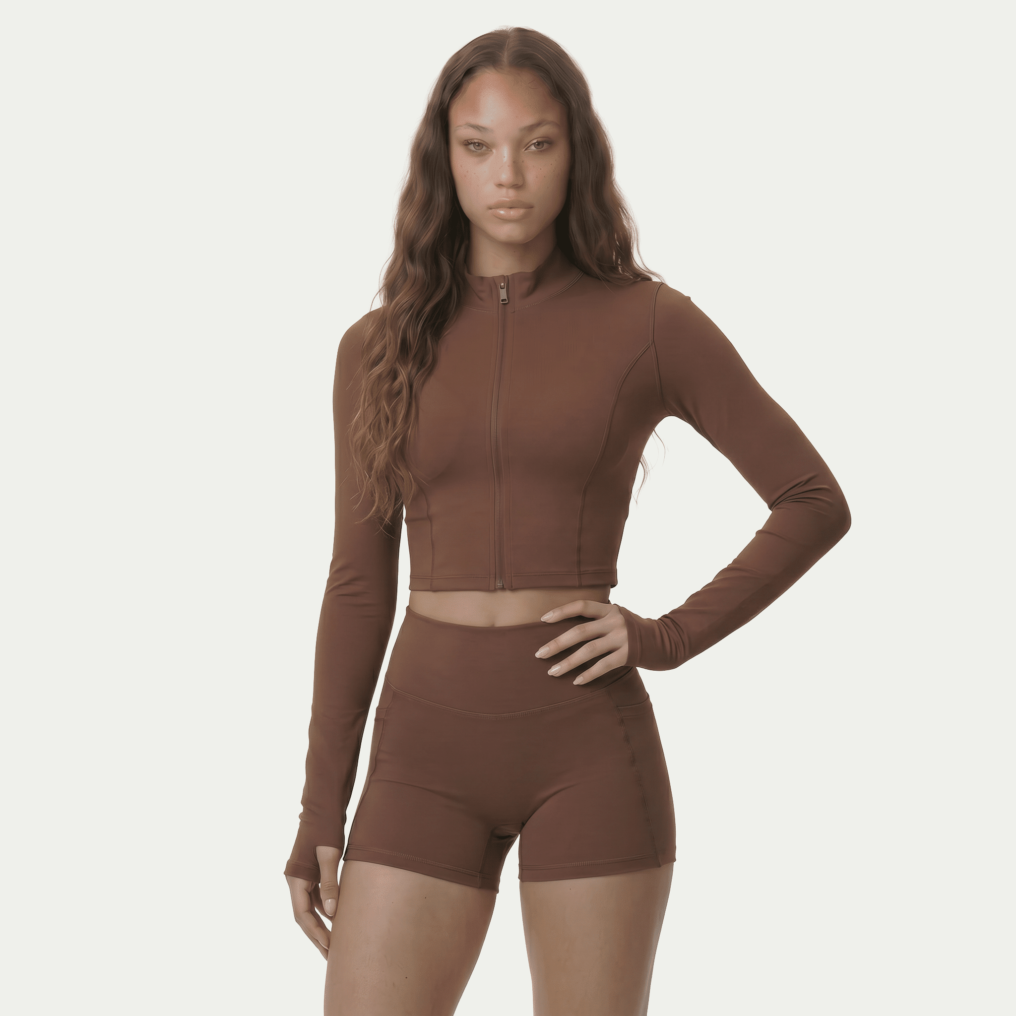 Nairre Women's Jacket & Shorts Set Brown - Nairre