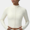 Cropped zip-up athletic jacket white cream