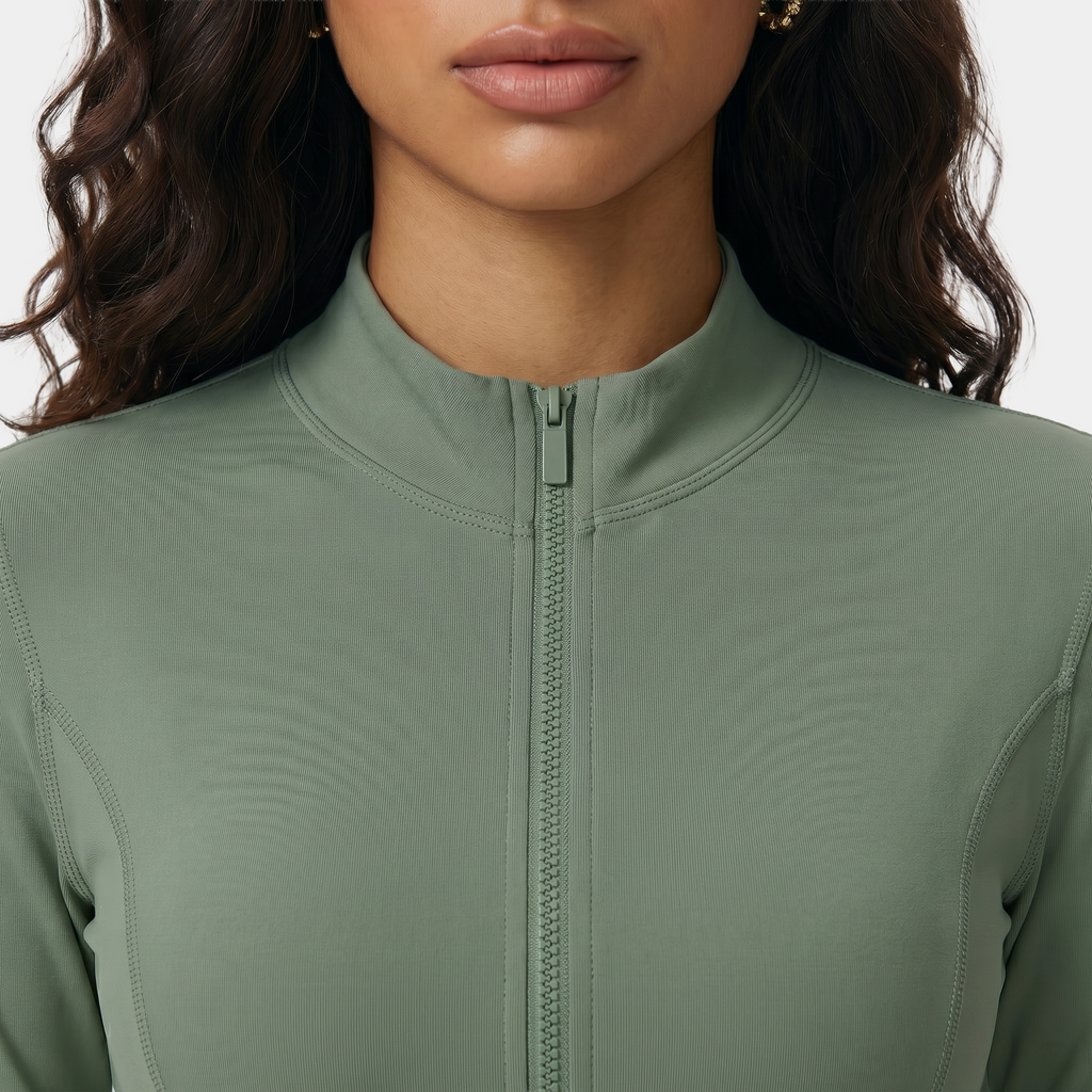 Women's cropped zip-up athletic jacket green