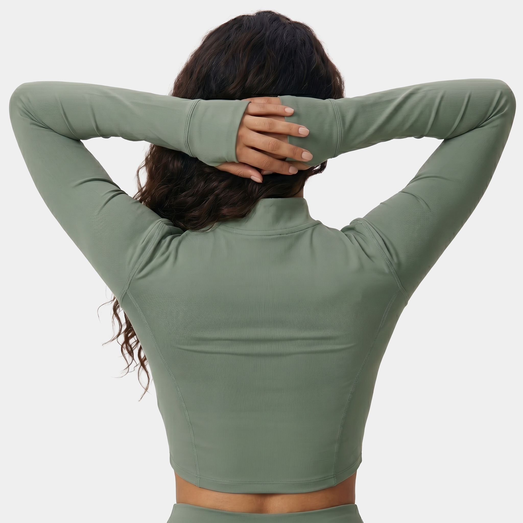 Women's green fitness jacket with zipper