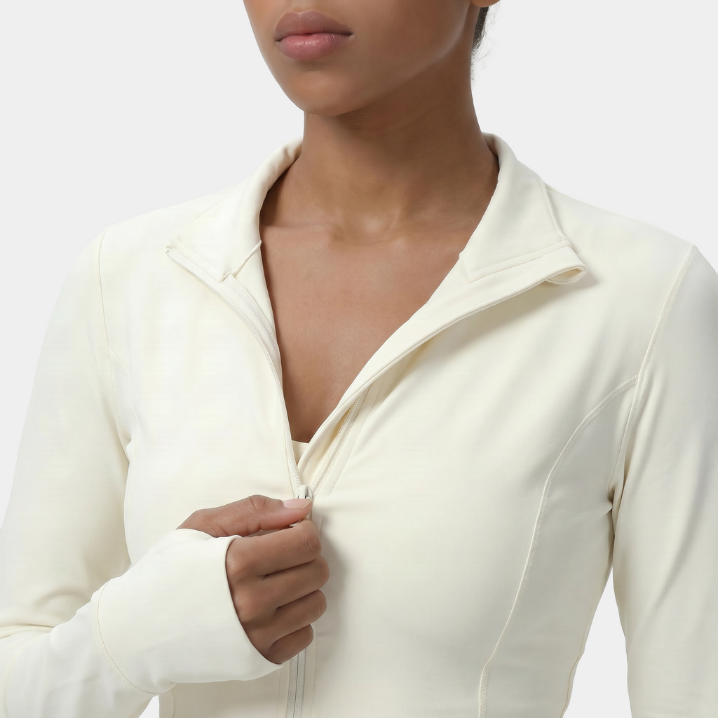 Cropped zip-up athletic jacket white cream