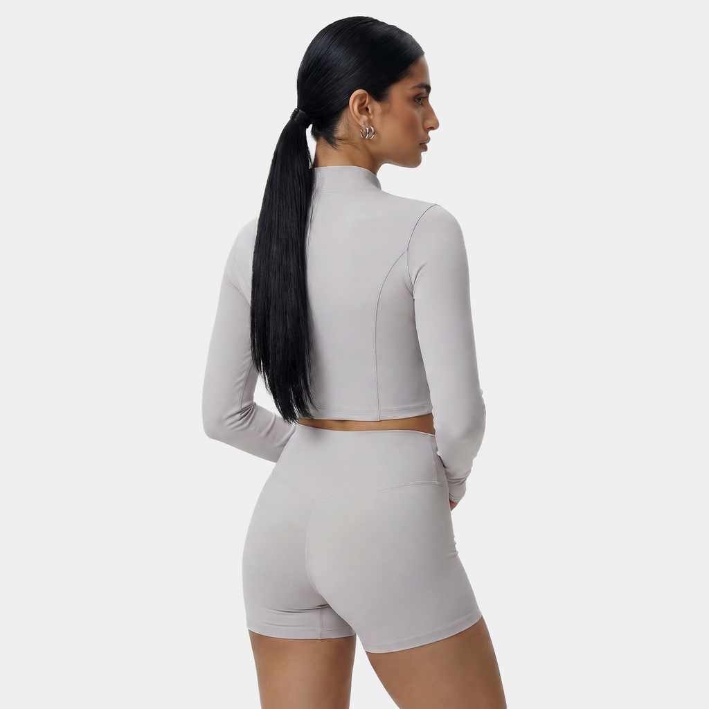 Women's light gray long sleeve sports outfit