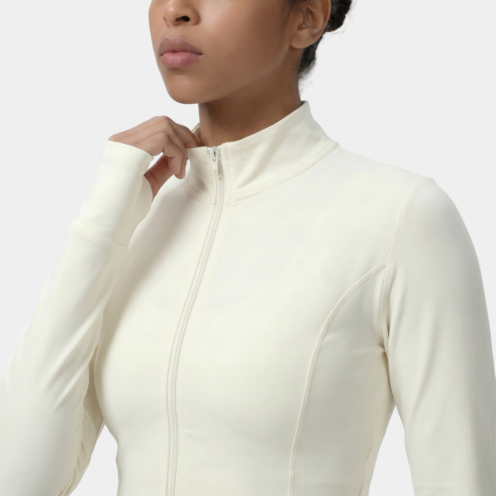 Women's Cropped zip-up athletic jacket white cream