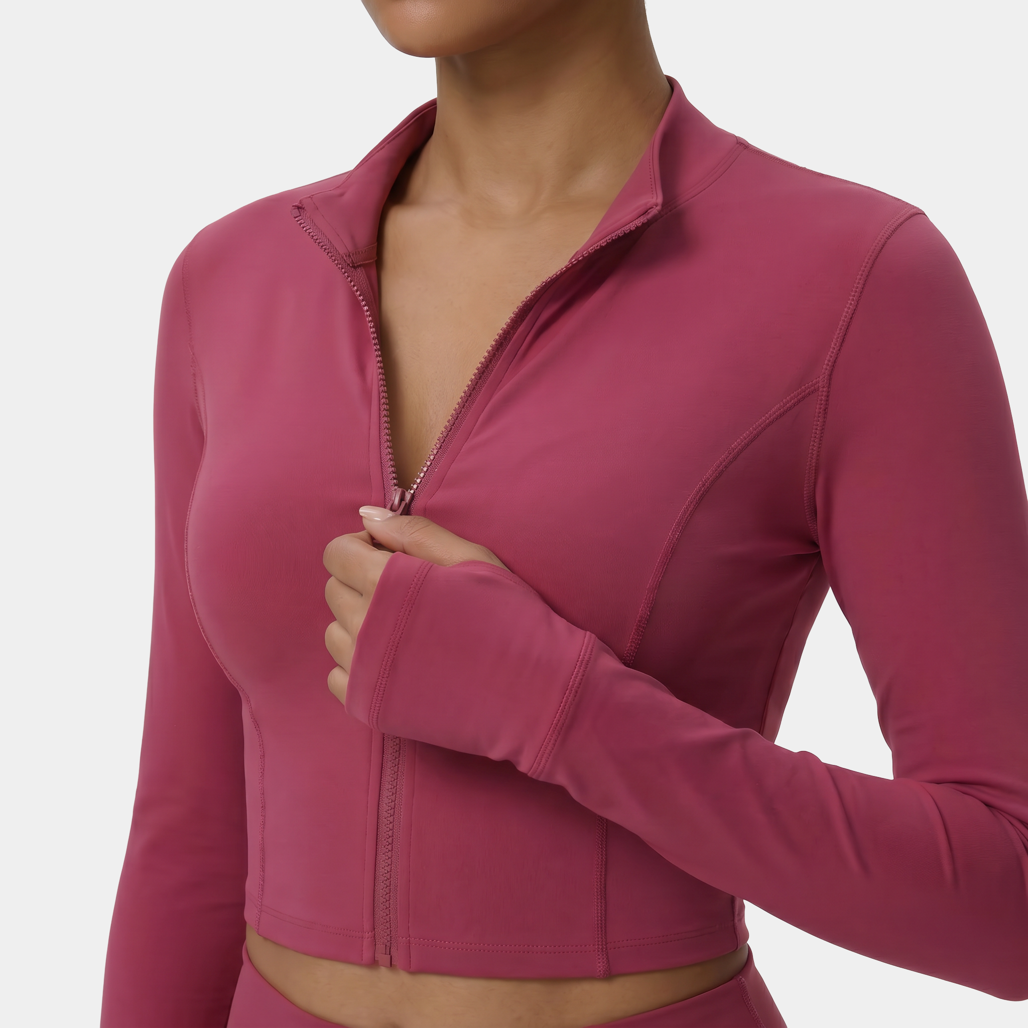 Cropped zip-up athletic jacket rose pink