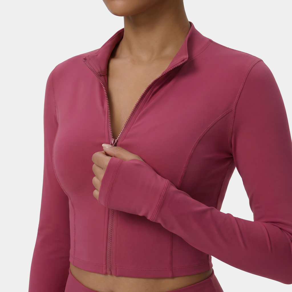 Women's cropped zip-up athletic jacket pink rose