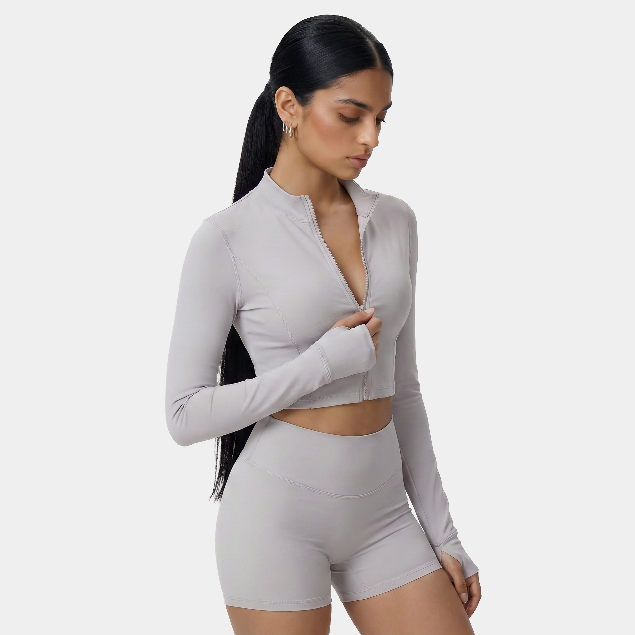 Women's Cropped zip-up athletic jacket light gray