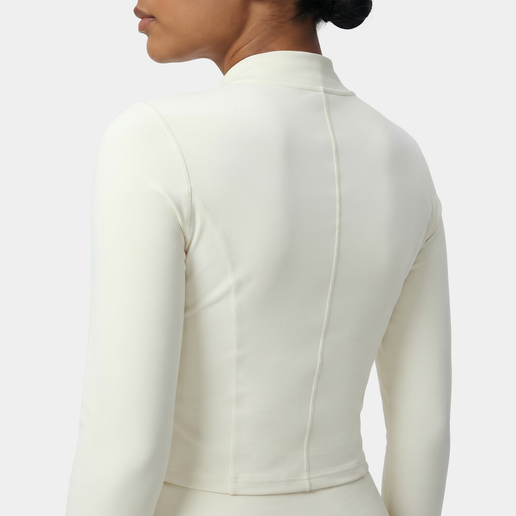 Women's zip-up workout jacket white cream