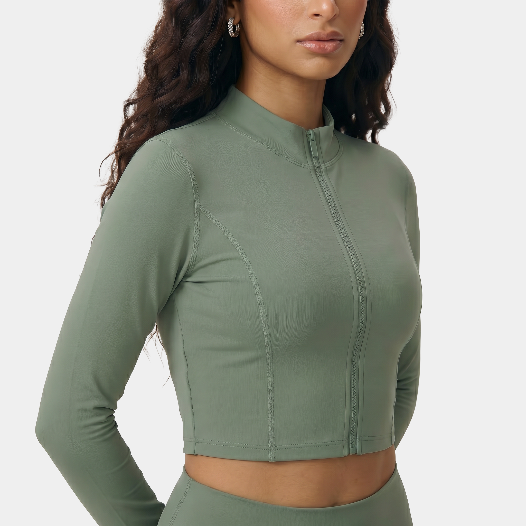Women's cropped workout jacket green