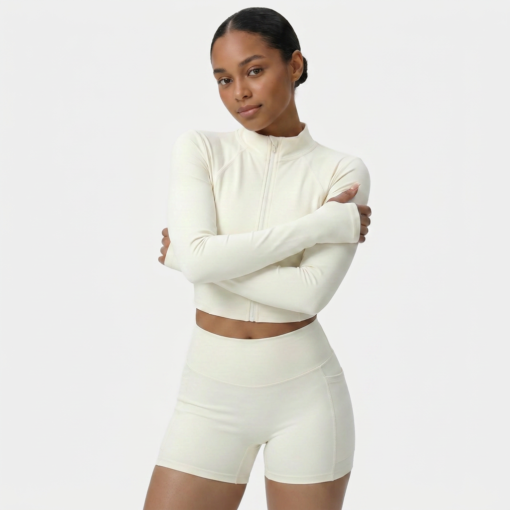 NAIRRE WOMENS JACKET & SHORTS SET WHITE CREAM