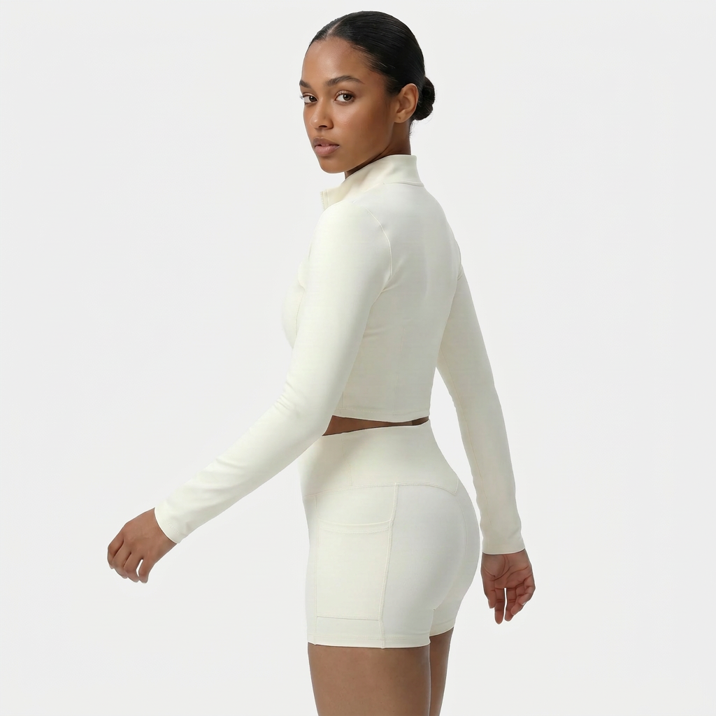 NAIRRE WOMENS JACKET & SHORTS SET WHITE CREAM