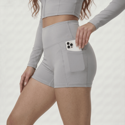 NAIRRE WOMENS JACKET & SHORTS SET LIGHT GRAY - Nairre