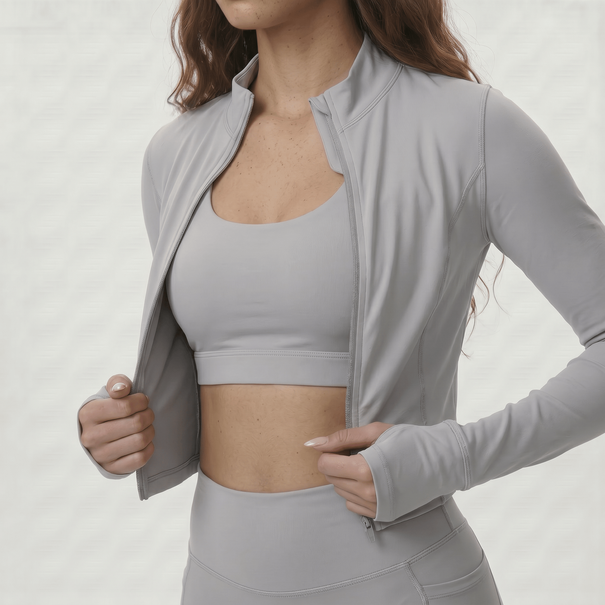 NAIRRE WOMENS JACKET & SHORTS SET LIGHT GRAY - Nairre