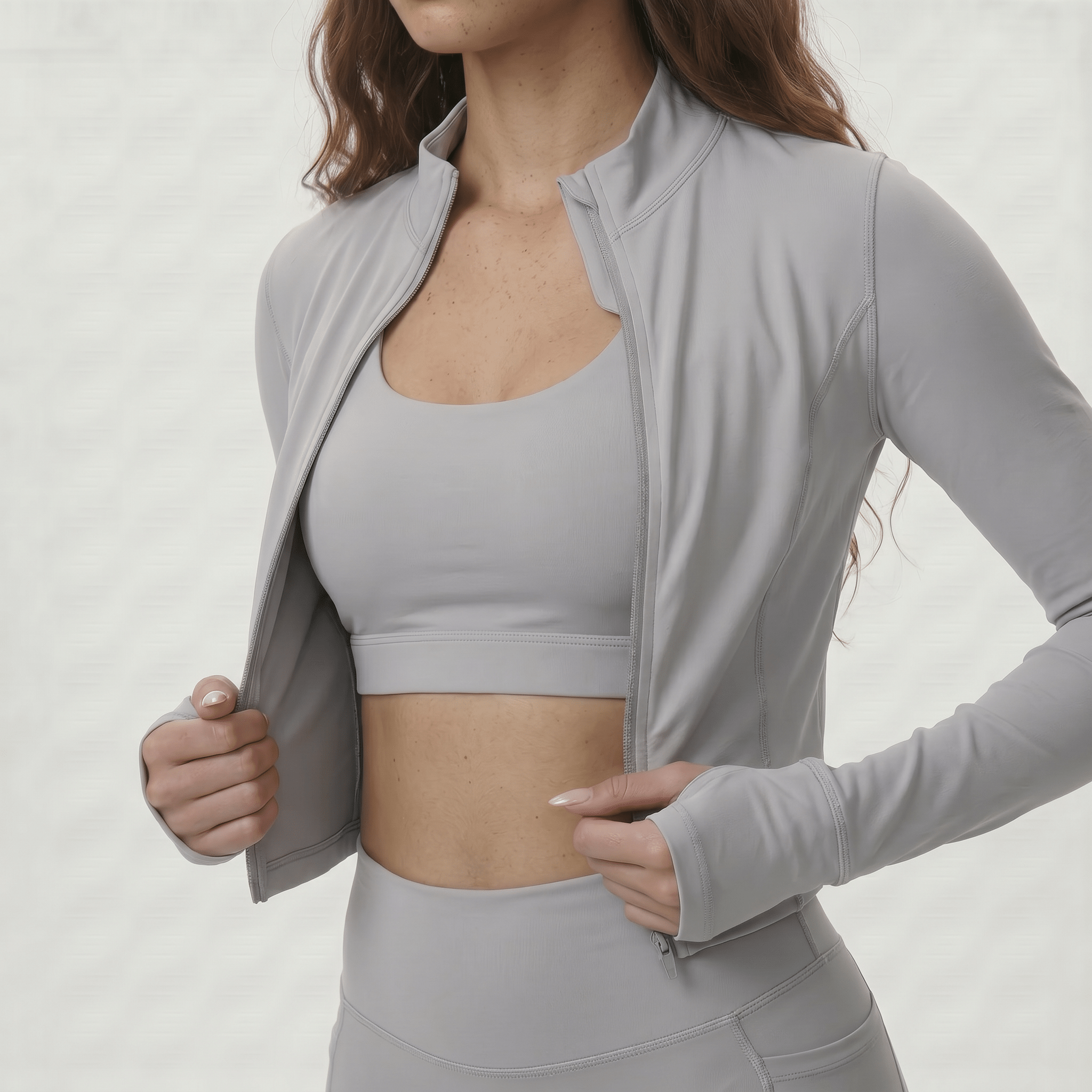 NAIRRE WOMENS JACKET & SHORTS SET LIGHT GRAY - Nairre