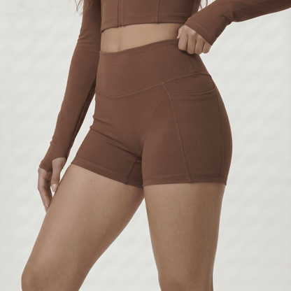 NAIRRE WOMENS JACKET & SHORTS SET BROWN - Nairre