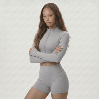 NAIRRE WOMENS JACKET & SHORTS SET LIGHT GRAY - Nairre