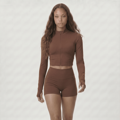 NAIRRE WOMENS JACKET & SHORTS SET BROWN - Nairre