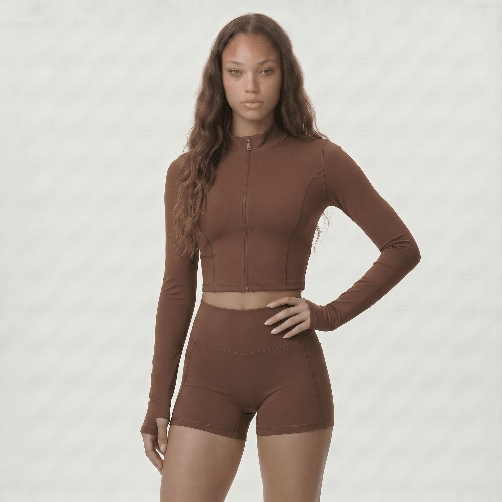 NAIRRE WOMENS JACKET & SHORTS SET BROWN - Nairre