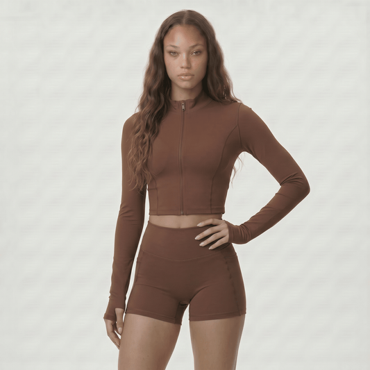 NAIRRE WOMENS JACKET & SHORTS SET BROWN - Nairre