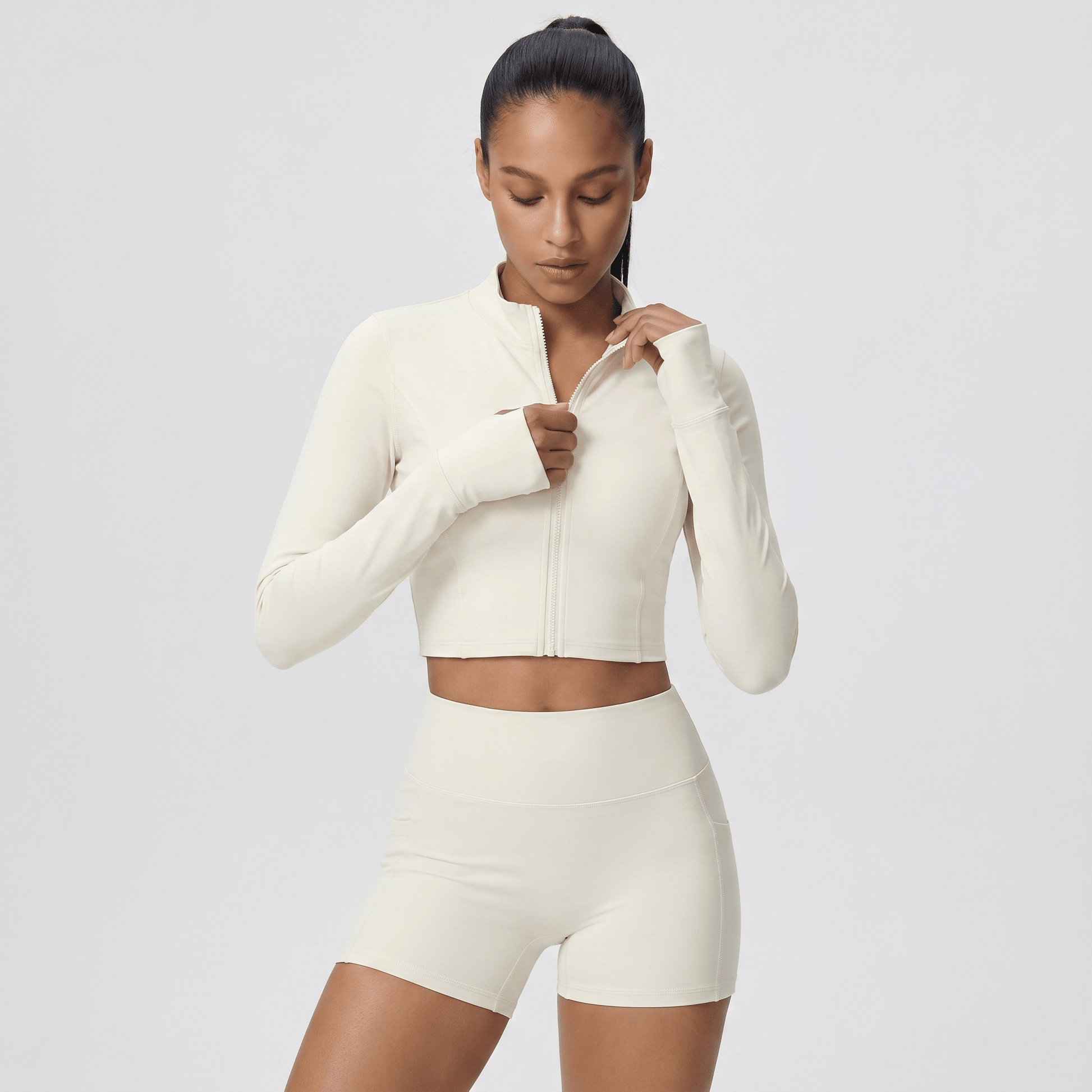 NAIRRE WOMENS JACKET & SHORTS SET WHITE CREAM - Nairre