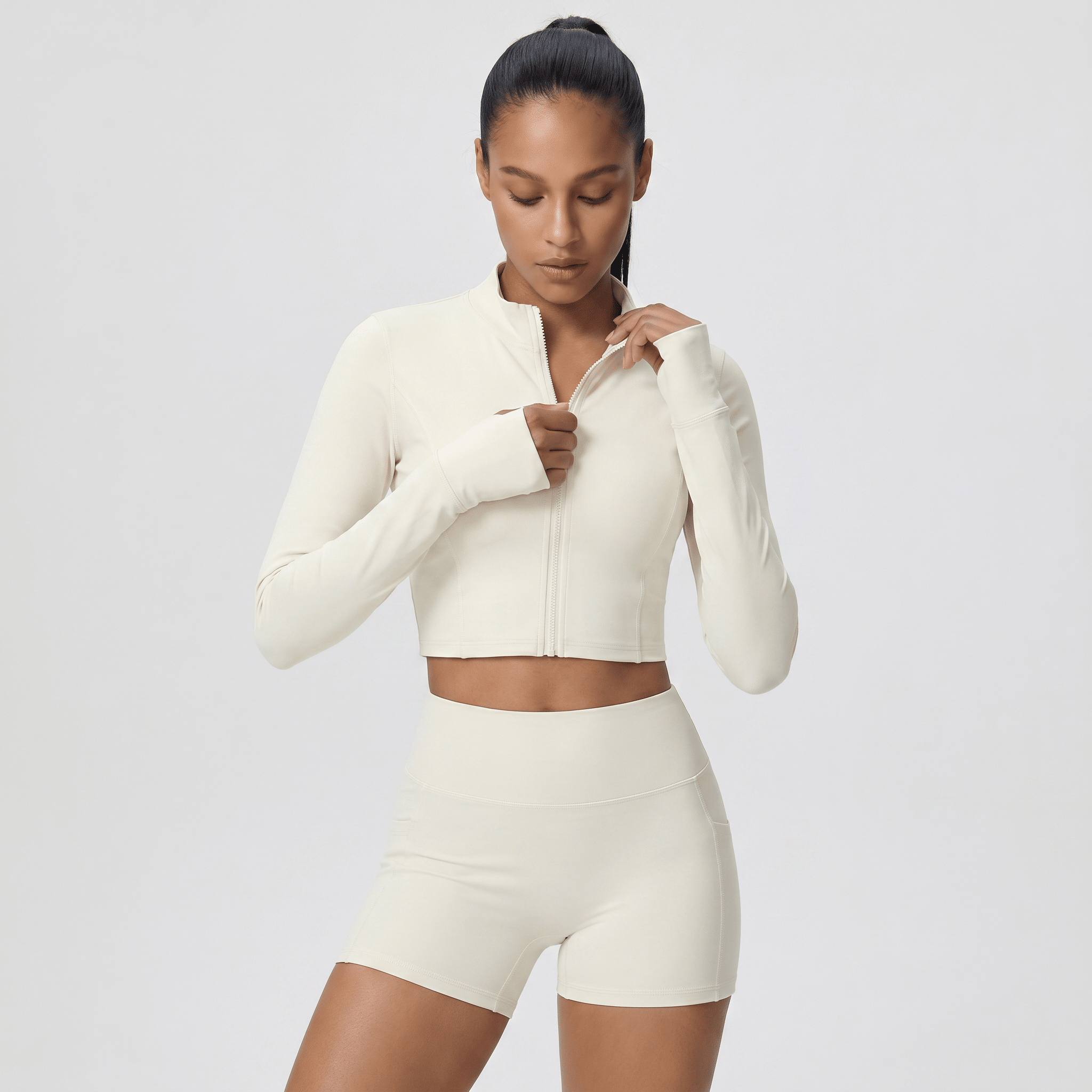 NAIRRE WOMENS JACKET & SHORTS SET WHITE CREAM - Nairre