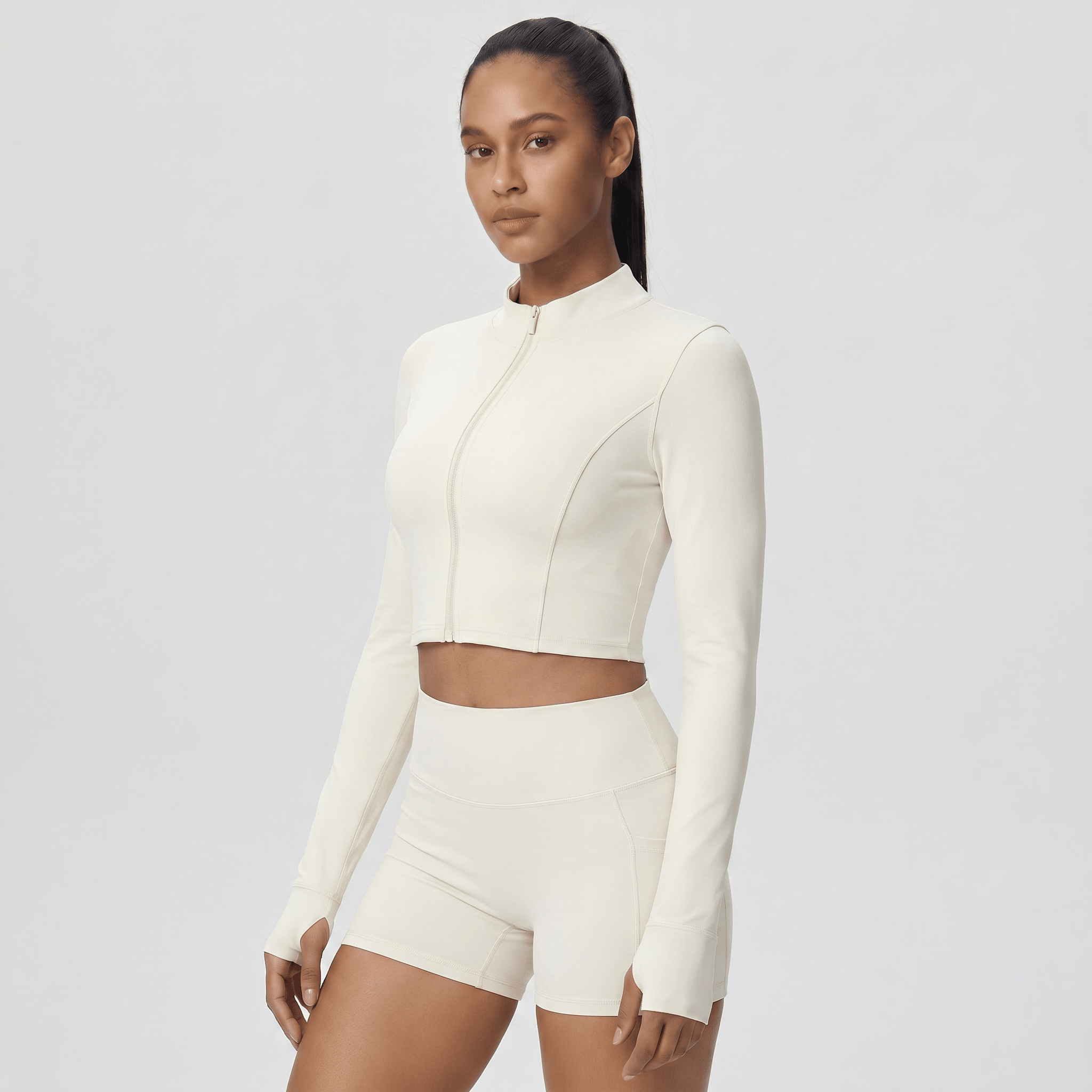 NAIRRE WOMENS JACKET & SHORTS SET WHITE CREAM - Nairre