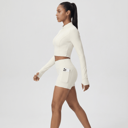 NAIRRE WOMENS JACKET & SHORTS SET WHITE CREAM - Nairre