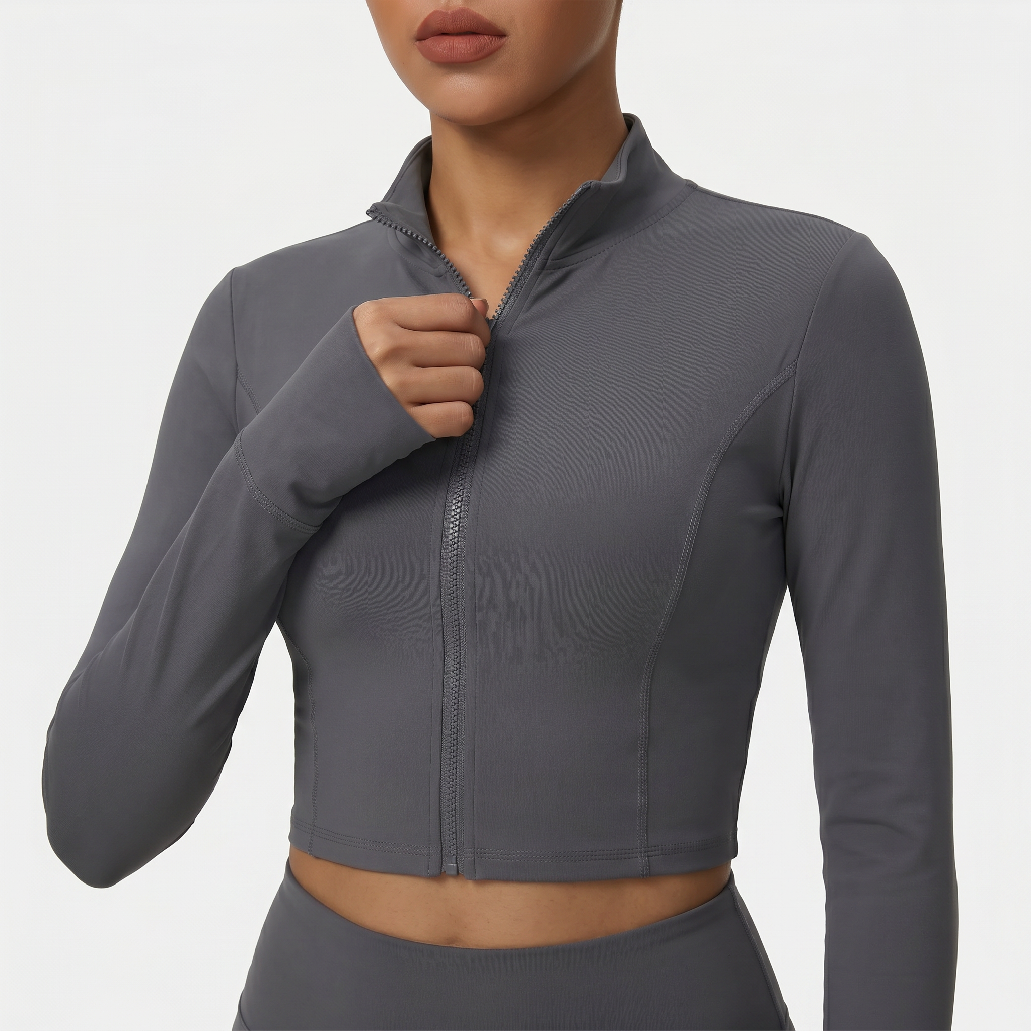 Women's cropped athletic jacket long sleeve gray